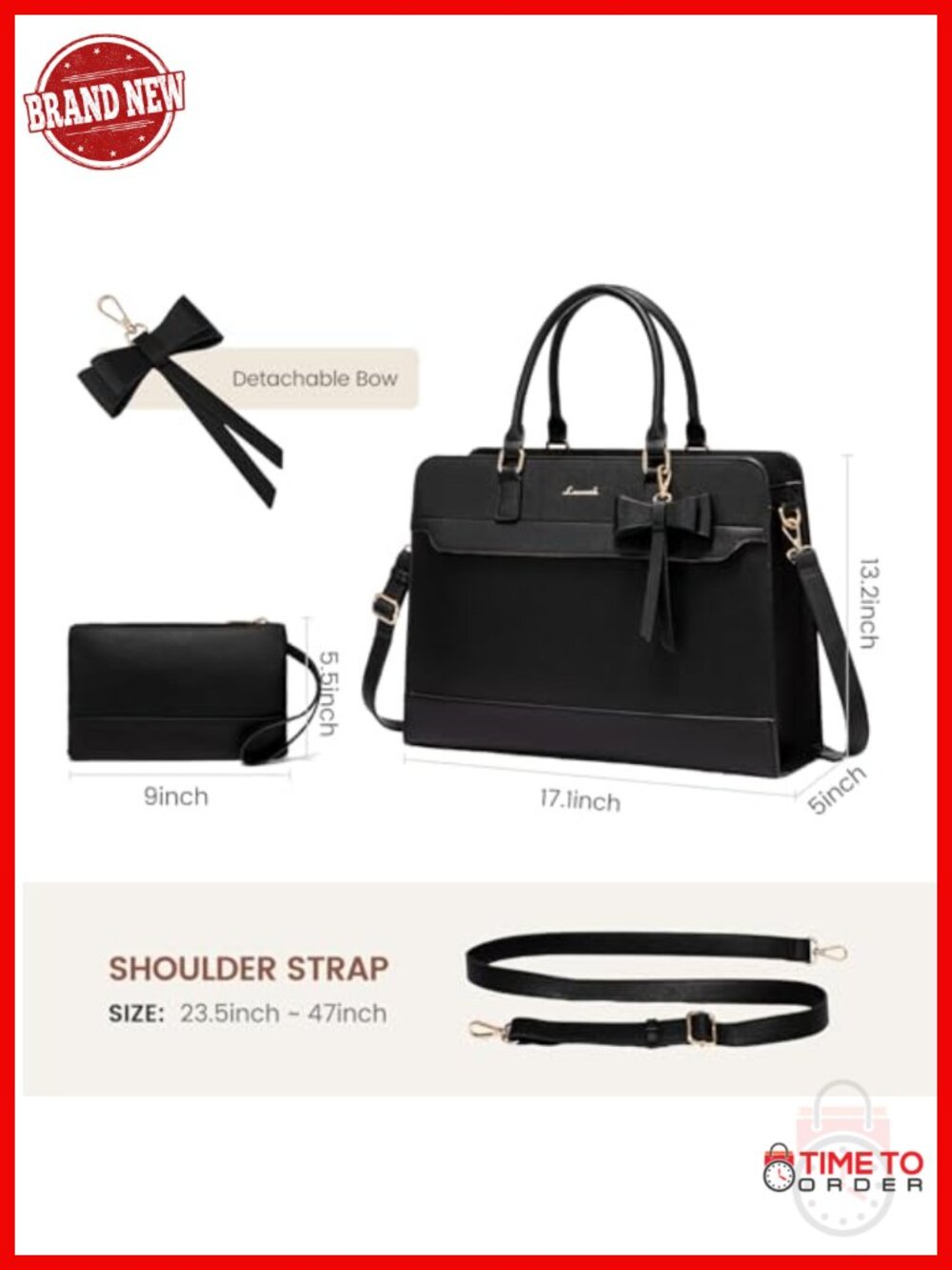 LOVEVOOK Laptop Tote Bag, Water-Resistant PU Leather Work Briefcase, Large - Picture 2 of 5
